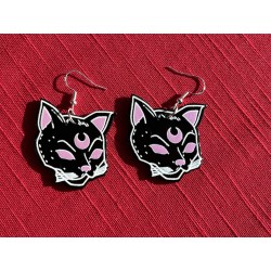 Black cat dangly earrings